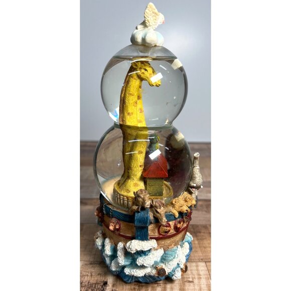 Double Snowglobe Noahs Ark With Giraffes & Animals On Base Music Box - Picture 4 of 5